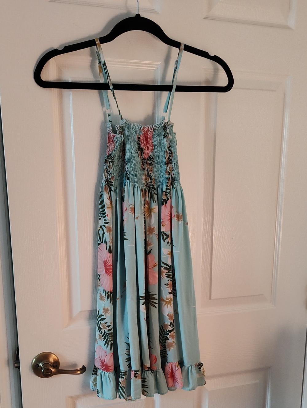 Girls' Smocked Floral Sundress - Light Blue with Pink Blooms